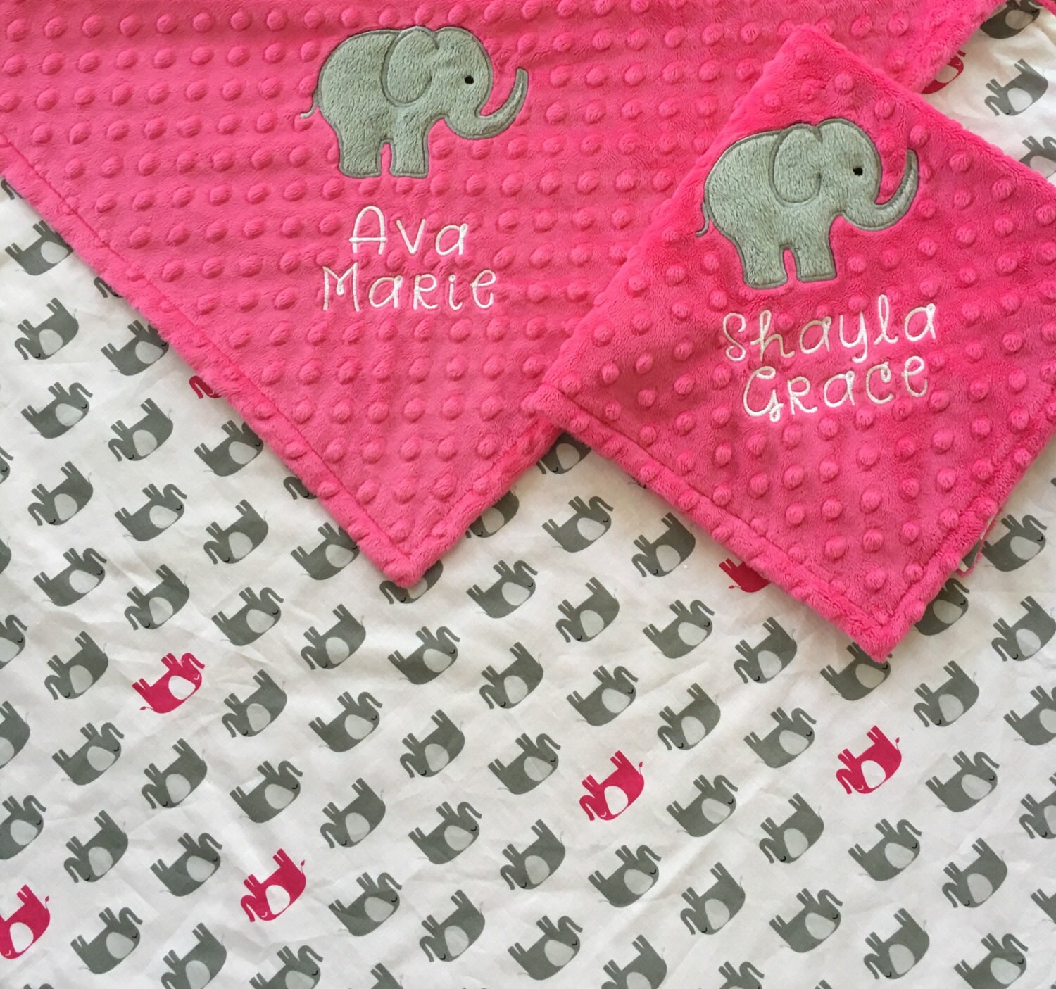 Pink Elephant Baby Blanket Set Pink Elephant Minky Lovey Etsy