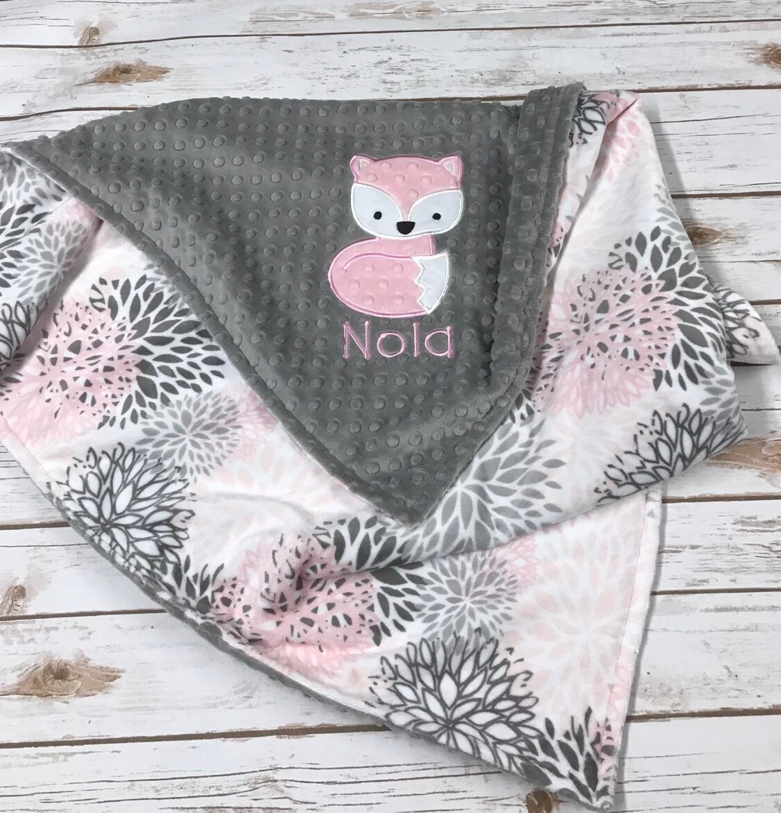 Fox Baby Blanket Fox Minky Blanket Pink Fox Blanket Fox Etsy