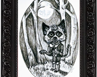 Bucky the Werewolf, Graphite Illustration, Halloween, Classic Horror inspired