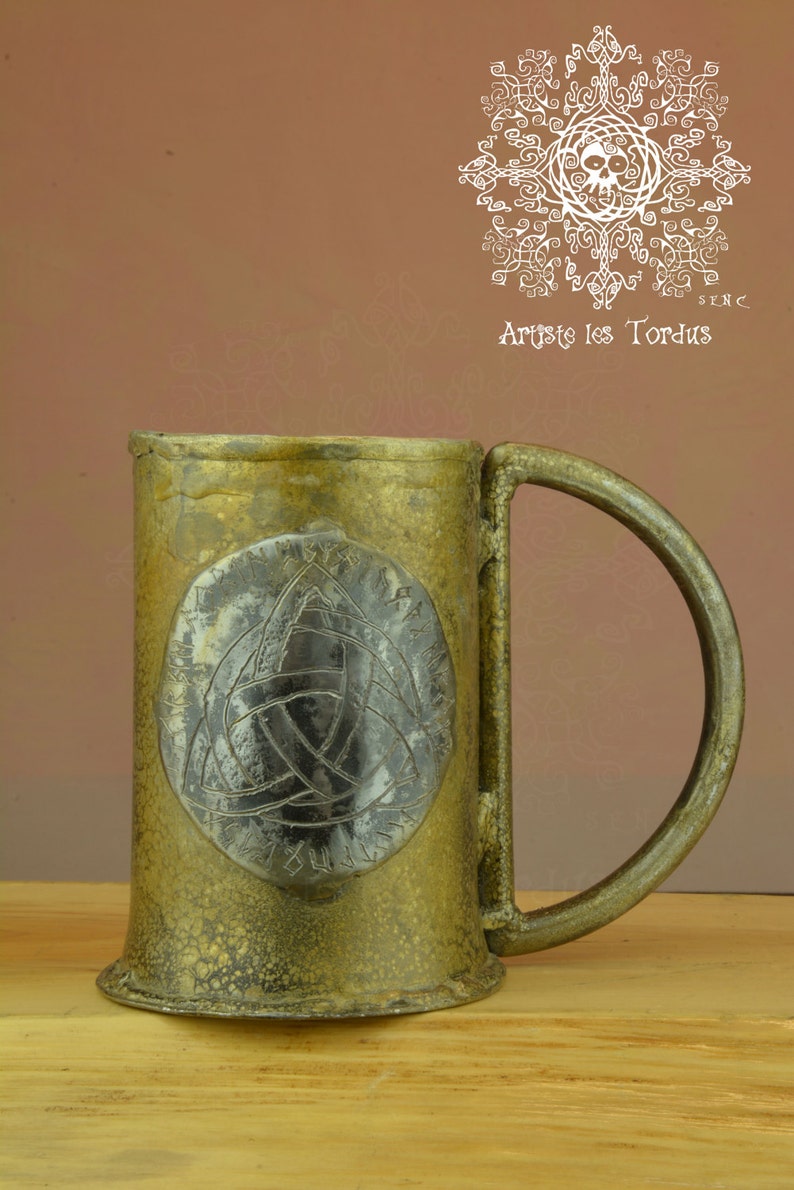 Beer triquetra triskel tankard Mug stein,,triskel,celtic,mug,beer, beverage, vicking,larp,rune,drink,wrought iron, stein,triquetra image 2