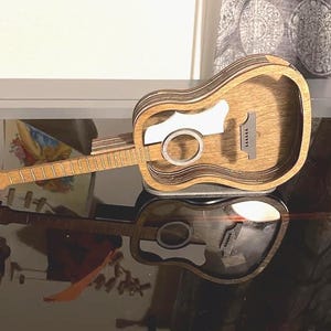 Guitar piggy bank, music coin bank, piggy bank. Coin storage, home decor, music , guitar, acrylic and wood guitar, handmade, one of a kind.