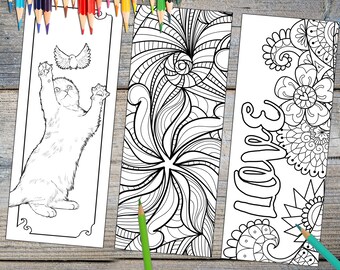 instant download bookmark coloring horse designs printable etsy