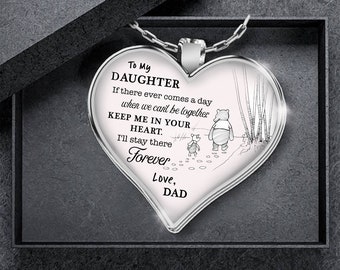 Daughter Necklace Heart Pendant Gift From Daddy Dad Father Imprinted Inspirational Quote Birthday Valentine/'s Day