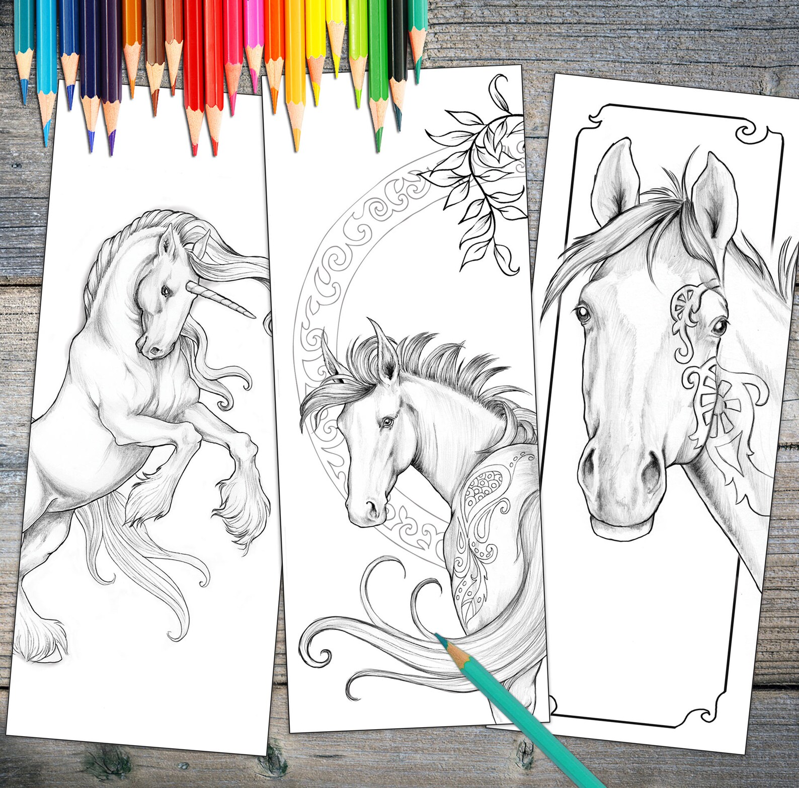 Instant Download Bookmark Coloring Horse Designs Printable Etsy Canada