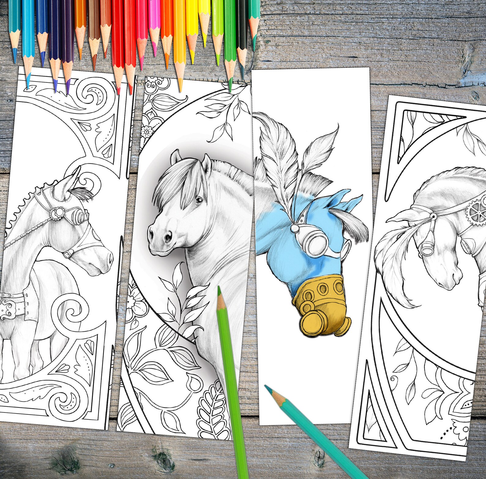 Instant Download Bookmark Coloring Horse Designs Printable - Etsy