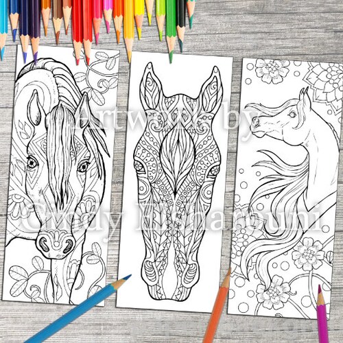 6 Printable Bookmarks to Color Adult Coloring Instant Download Etsy