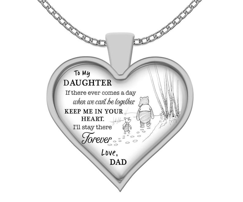 Daughter Necklace Heart Pendant Gift From Daddy Dad Father Imprinted Inspirational Quote Birthday Valentine/'s Day