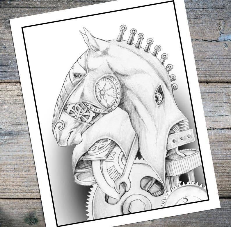 Adult Coloring Page Steampunk Equine Horse for Adults Animal | Etsy