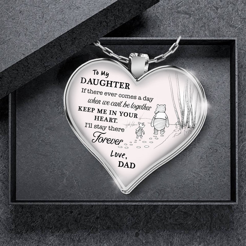 Daughter Necklace Heart Pendant Gift From Daddy Dad Father Imprinted Inspirational Quote Birthday Valentine/'s Day