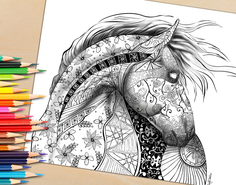 adult coloring page from coloring book for adults horse etsy