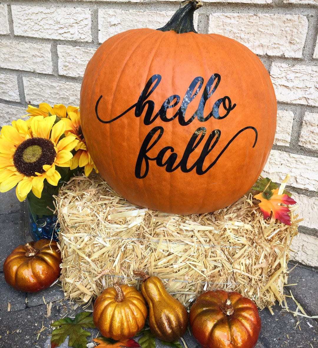 Hello Fall Pumpkin DECAL ONLY Adhesive Vinyl Decal Fall Etsy