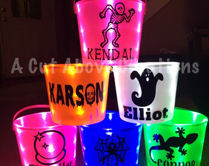 Personalized Lightup Halloween Bucket Battery Powered Etsy