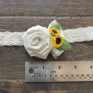 Handmade ivory grosgrain ribbon flower and Sunflower lace Headband image 4