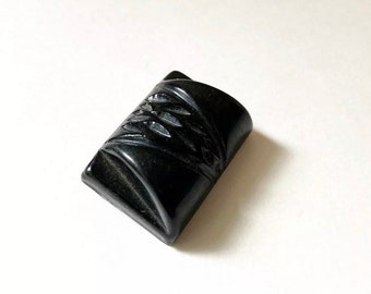 Vintage Black Carved Button - Rectangular