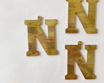 Vintage LARGE letter N pendant - Dead Stock Raw Brass Jewelry