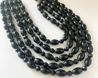 Vintage Jet Black Multi-Strand Cocktail Necklace