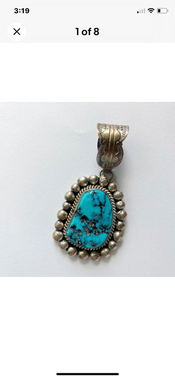 Vintage Turquoise and Sterling Pendant - Signed M.