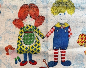 Vintage RAGDOLL DESIGNS FABRIC - 70’s Childs / Juvenile Barkcloth