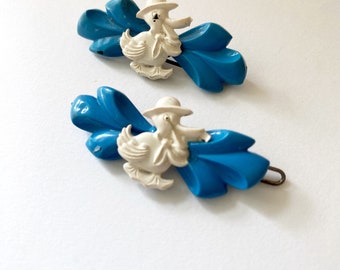 Vintage Duck Barrettes - MCM Blue and White Hair Clips