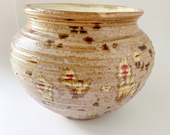 Vintage Ceramic Vase / Planter- Brown & Red Splatter Glaze