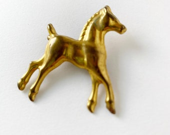 Vintage Gold Art Deco Horse Pin - Metal Antique Pony Brooch