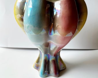 Vintage Sicas Sesto Fior Italy Pottery Iridescent Vase - Pink, Blue & Yellow