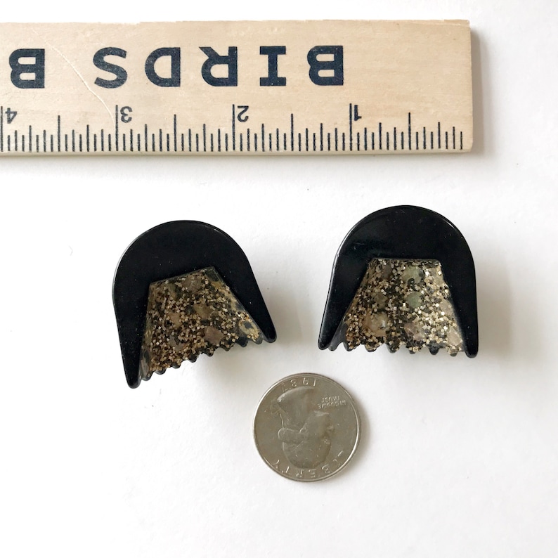 Vintage Pin-Up Black Clip Earrings with Sparkles