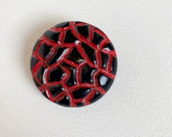 1 large vintage Black And Red Button - Round With Textured Pattern