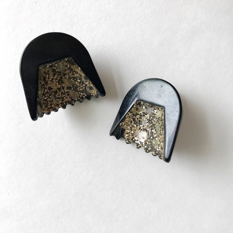 Vintage Pin-Up Black Clip Earrings with Sparkles
