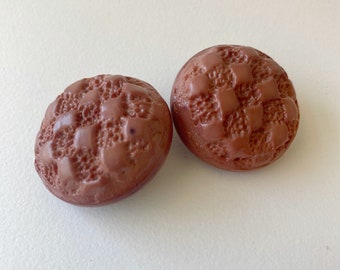 2 Large Vintage Mauve Buttons - Molded Round