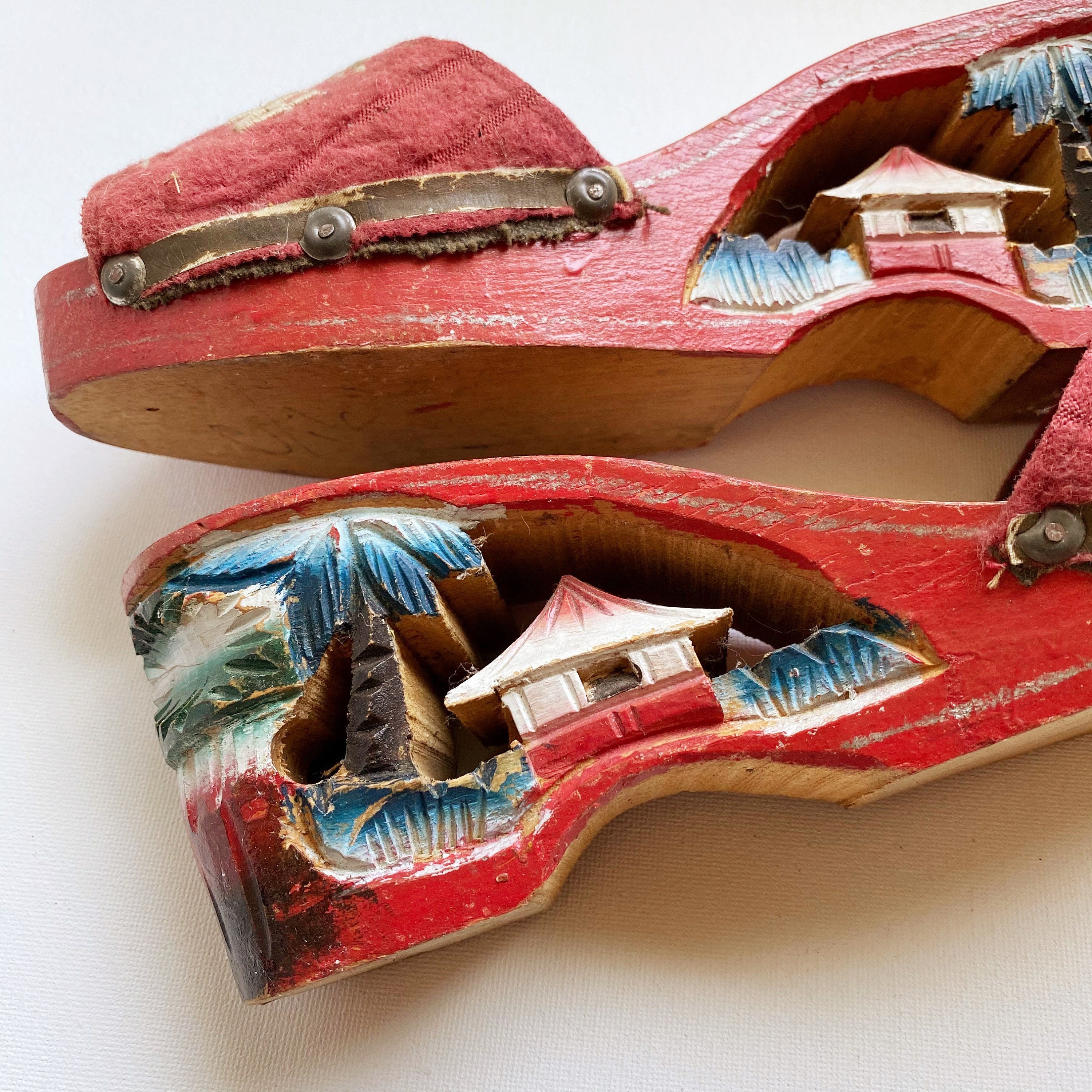 Vintage Carved Tropical Souvenir Shoes Red Womens Wooden Etsy