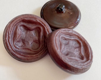 3 Large Vintage Purple Buttons - Molded Round