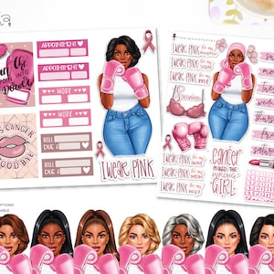 I Wear Pink In October 2.0 - Planner Sticker Kit | Diverse Options Offered | Support Stickers