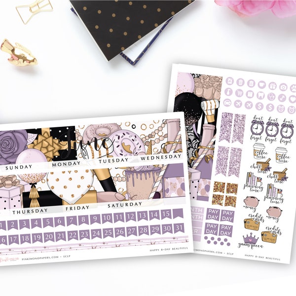 Happy B-Day Beautiful - Monthly Sticker Kit, ECLP Monthly Kit, ECPP Monthly Kit, HP Classic Monthly Kit, Happy Planner Mini Monthly Kit