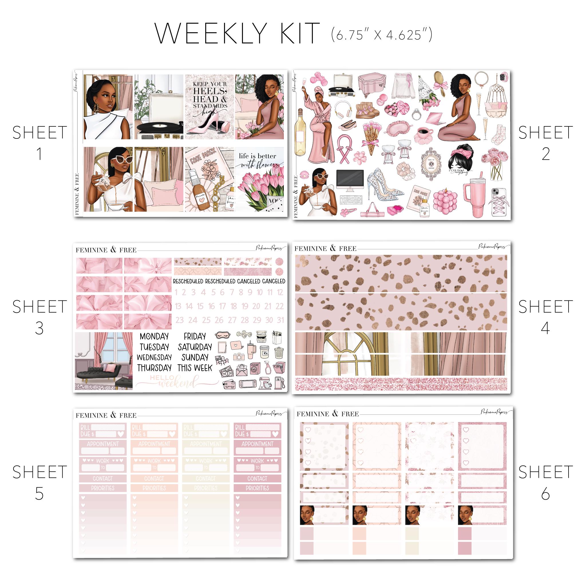 WEEKLY, MINI & TINY Planner Sticker Kits - Feminine and Free 2.0