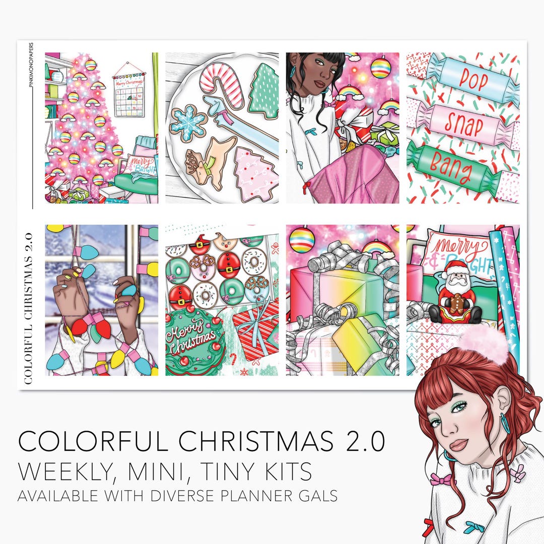 WEEKLY, MINI & TINY Planner Sticker Kits - Colorful Christmas - Planner ...