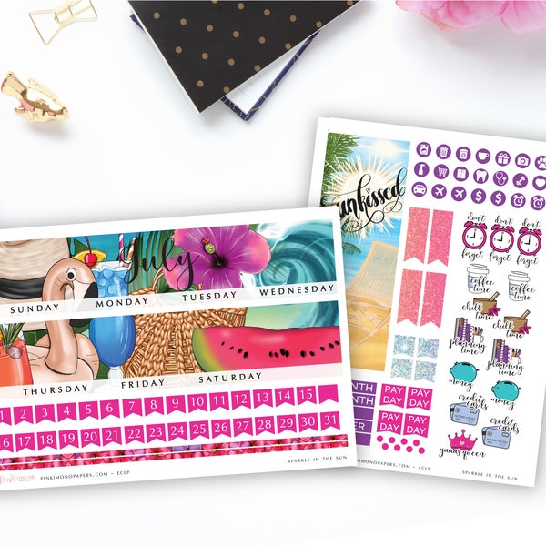 Sparkle In The Sun - Monthly Sticker Kit, ECLP Monthly Kit, ECPP Monthly Kit, HP Classic Monthly Kit, Happy Planner Mini Monthly Kit