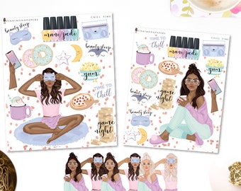 Chill Time - Planner Sticker Kit | Diverse Options Offered | Self Care stickers