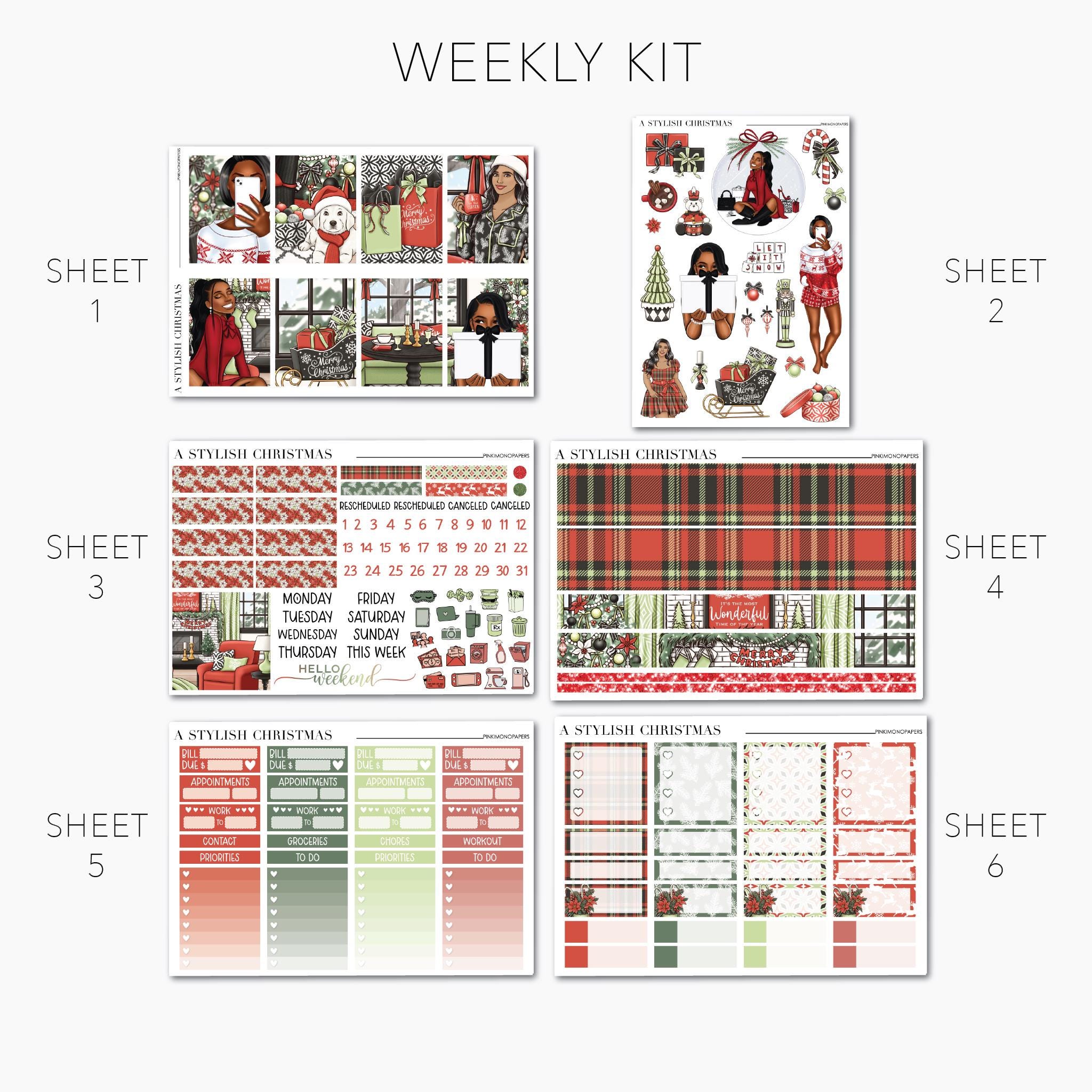WEEKLY, MINI & TINY Planner Sticker Kits - A Stylish Christmas ...