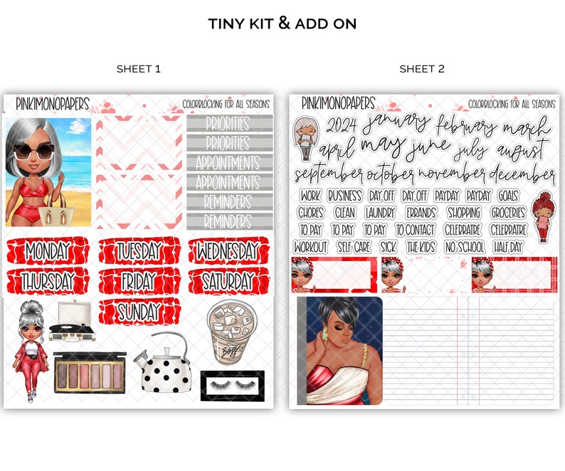 Tiny & Add on Sticker Kits RW Colorblocking for All Seasons Planner