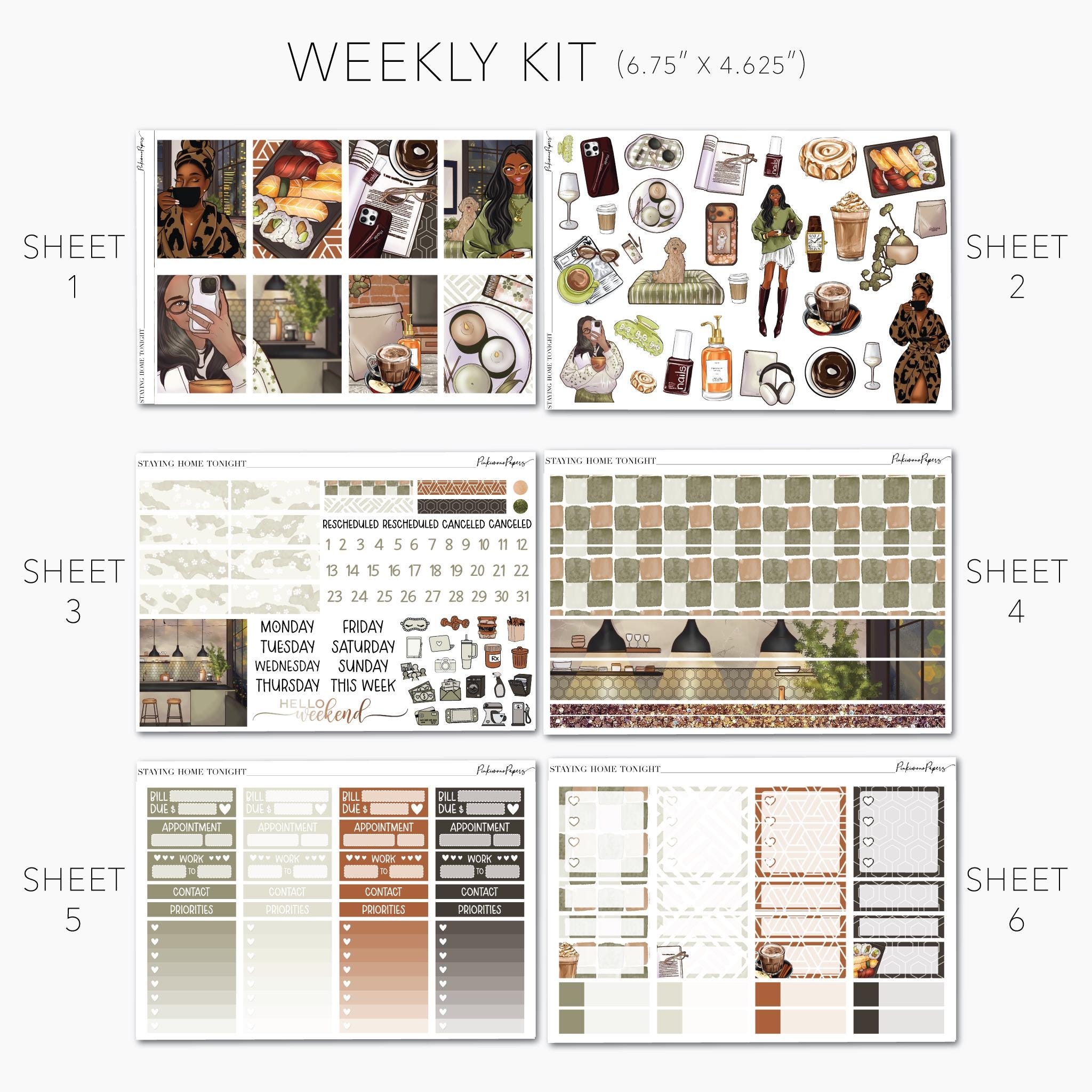 WEEKLY, MINI & TINY Planner Sticker Kits - Staying Home Tonight ...