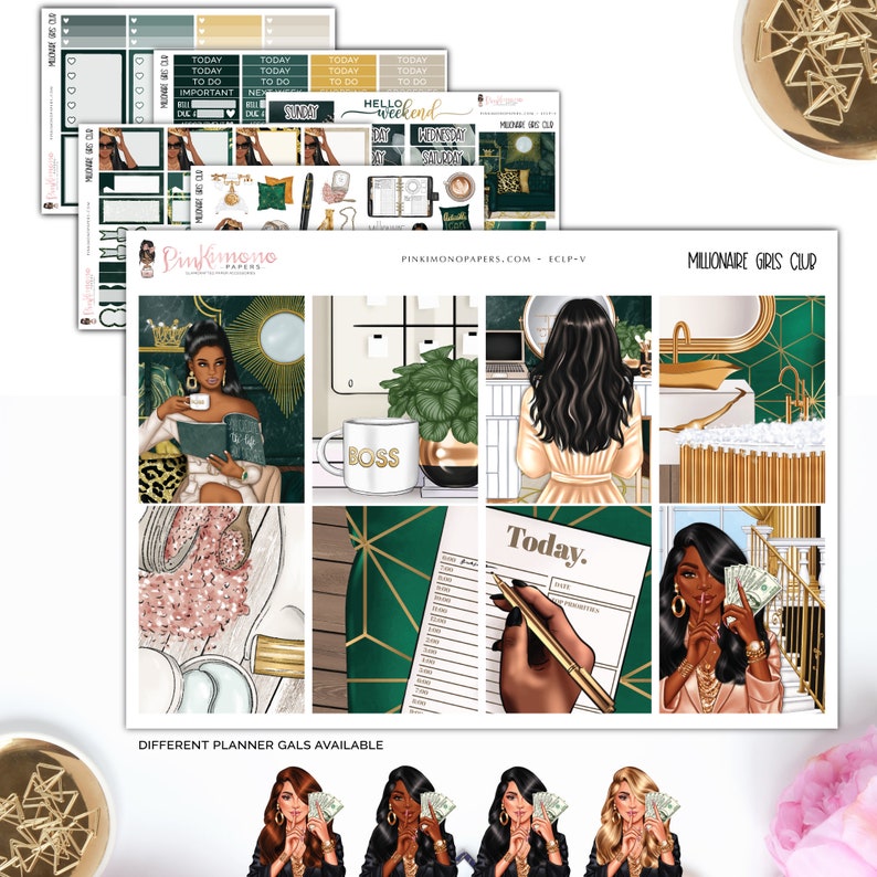 Millionaire Girls Club Weekly Sticker Kit, ECLP Sticker Kit, Happy Planner Sticker Kit Glam Kit Diverse Options Offered image 1