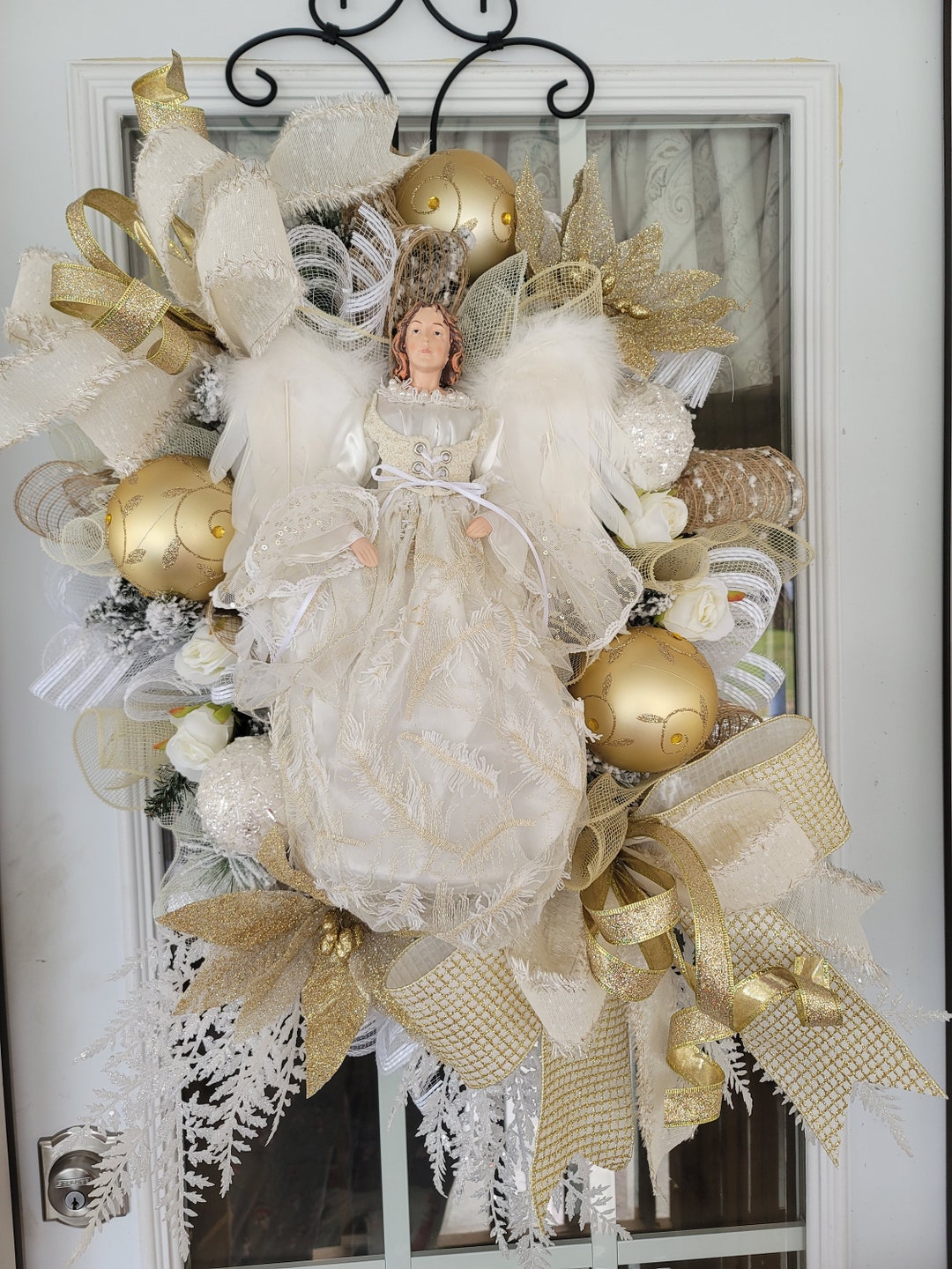 Holy Angel Wreath, Christmas Angel Wreath, Winter Front Door Wreath