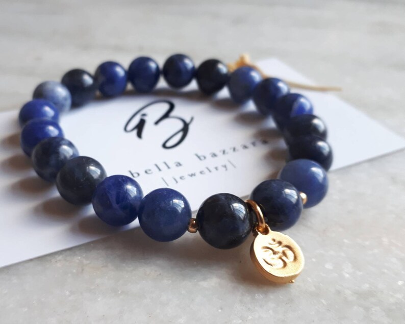 Sodalite Beaded Bracelet Handmade Semi-Precious Jewelry Intentional Crystal Jewelry for Her Blue Gemstone Bracelet
