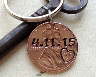 Personalized 1 Year Anniversary Keychain/ Hand Stamped Penny/  Couple Gift/ Wedding /1 Year Married/ Gift for Her Gift For Him / 2023