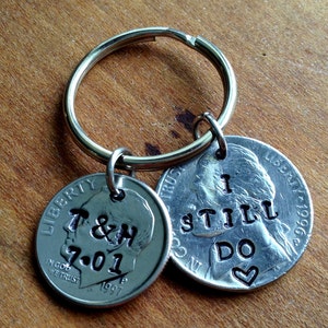 15 Year Anniversary Keychain/15th Anniversary Gifts for Men/ 15th Year Wedding Anniversary/ Stamped Dime/Hand Stamped / 2009 anniversary