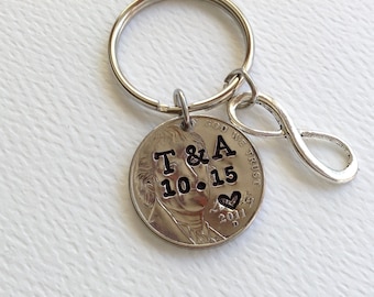 Personalized 5 Year Anniversary Infinity Keychain/ Hand Stamped / 2019 Couple Gift/ Wedding /5 Year Anniversary/ Gift for Her Gift For Him