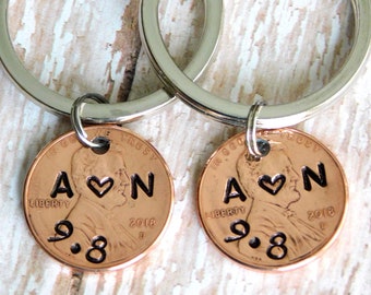 Personalized Penny Keychain/ 1 Year Anniversary Keychain/ Lucky Penny / Couple Gift / Gift for Her /Gift For Him /Stamped Penny