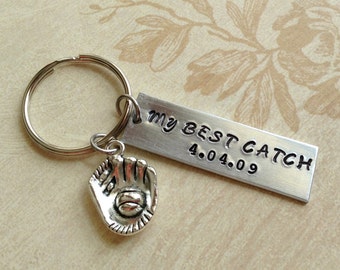 Baseball My Best Catch Anniversary Keychain/Hand Stamped /  Couple Gift/ Boyfriend/ Girlfriend/Gift for Her Gift For Him