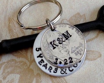 Personalized 5 Year Anniversary Keychain/ 5 Years and Counting Stamped / 2019 /Wedding /5 Year Anniversary/ Gift for Her Gift For Him